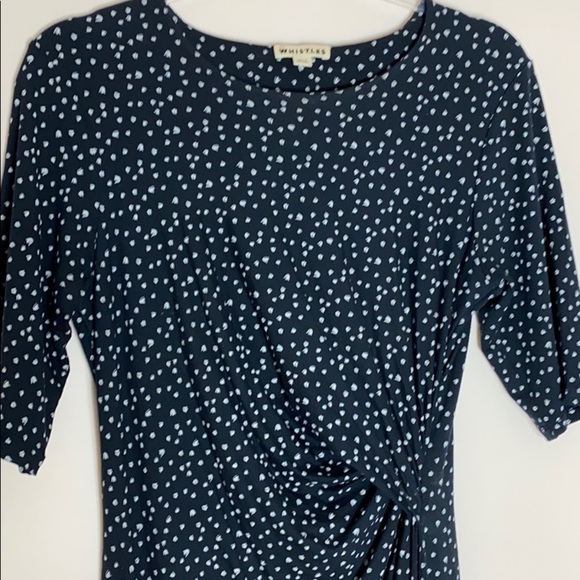Whistles navy print draped elbow sleeve dress - Picture 2 of 6